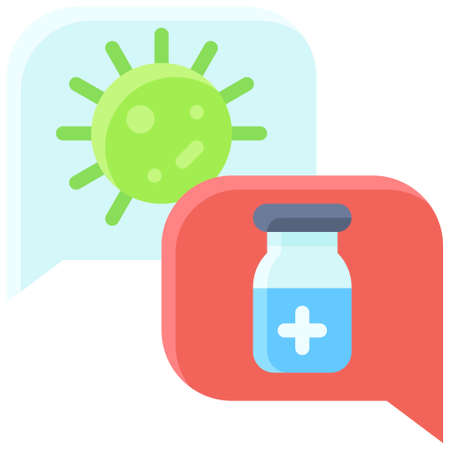 Virus and Vaccine in Speech balloon icon, Vaccine Development related vector illustrationのイラスト素材