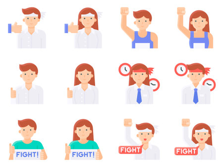 Positive Thinking And Motivation Avatar flat icon set 3, vector illustrationのイラスト素材