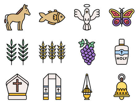 Holy week and Traditions of Christianity icon setのイラスト素材