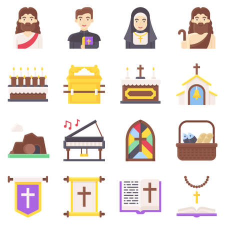Holy week and Traditions of Christianity icon setのイラスト素材
