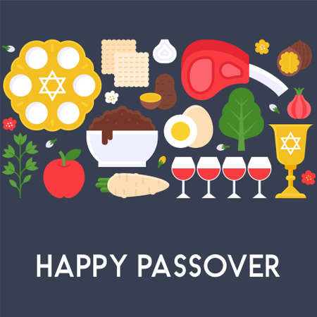 Happy passover with food and element, vector illustrationのイラスト素材