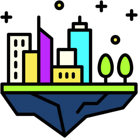 Land with building icon, Metaverse related vector illustrationのイラスト素材