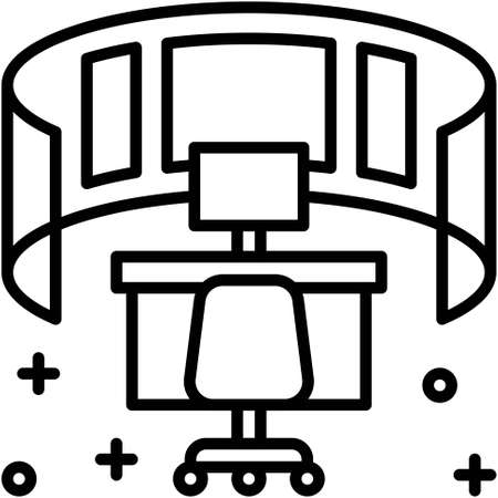 Workplace with curved screen icon, Metaverse related vector illustrationのイラスト素材