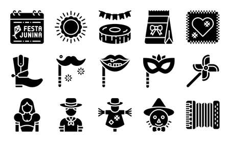 Festa junina related icon set, solid style vector illustrationのイラスト素材