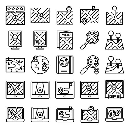 Location map and navigation icon set, vector illustrationのイラスト素材