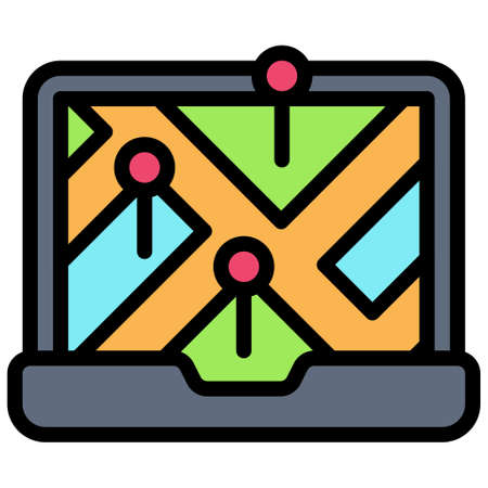 Map on laptop screen icon, location map and navigation vector illustration