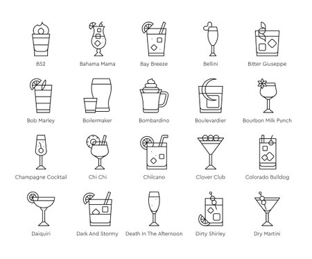 Cocktail icon set 2,  Alcoholic mixed drink vector illustationのイラスト素材
