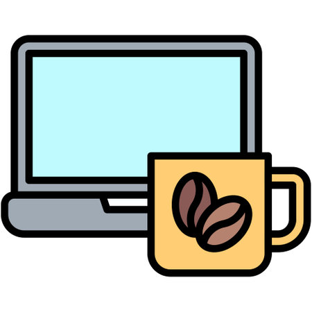 Coffee cup with laptop icon, Coffee shop related vector illustrationのイラスト素材