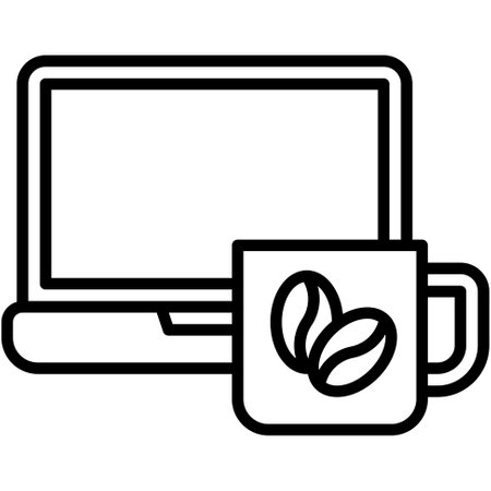 Coffee cup with laptop icon, Coffee shop related vector illustrationのイラスト素材