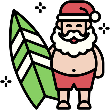 Santa Claus with surfboard icon, Xmas related vector illustrationのイラスト素材