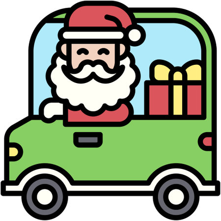 Santa Claus driving car icon, Xmas related vector illustrationのイラスト素材