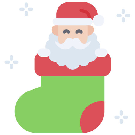 Santa Claus in big sock icon, Xmas related vector illustrationのイラスト素材