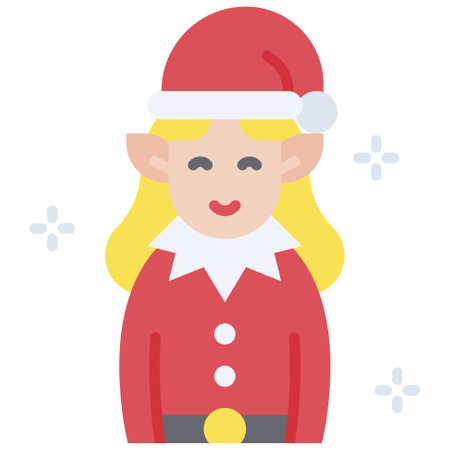 Elf girl Santa Claus icon, Xmas related vector illustrationのイラスト素材