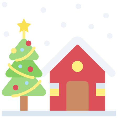 House and christmas tree icon, Xmas related vector illustrationのイラスト素材