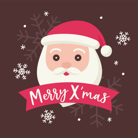 Santa claus head with merry Xmas ribbon sign vector illustrationのイラスト素材
