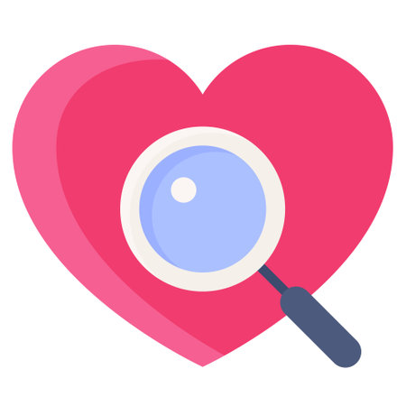 Magnifying glass and heart icon, Love and heart vector illustrationのイラスト素材