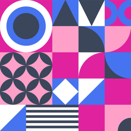 Modern abstract geometric seamless pattern for use as background, poster, backdrop, banner cover in Bauhaus or Scandinavian styleのイラスト素材