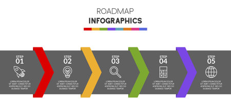 Infographics design template and icons with 5 options or 5 steps. use as workflow process diagram,business data  presentation, timeline layout, milestone, banner, brochure, flow chartのイラスト素材