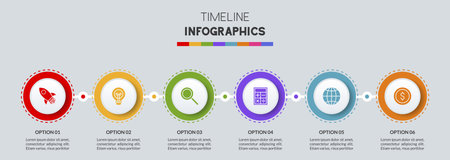 Infographics design template and icons with 7 options or 7 steps. use as workflow process diagram,business data  presentation, timeline layout, milestone, banner, brochure, flow chartのイラスト素材