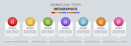 Infographics design template and icons with 7 options or 7 steps. use as workflow process...