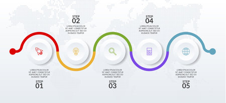 Infographics design template and icons with 5 options or 5 steps. use as workflow process diagram,business data  presentation, timeline layout, milestone, banner, brochure, flow chartのイラスト素材