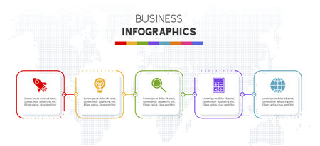 Infographics design template and icons with 5 options or 5 steps. use as workflow process diagram,business data  presentation, timeline layout, milestone, banner, brochure, flow chartのイラスト素材
