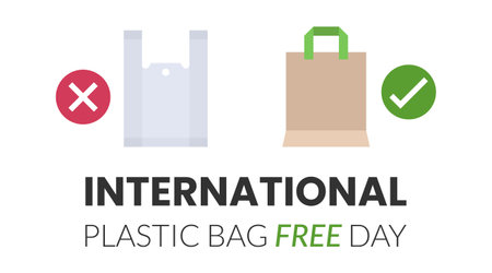 Plastic bag and cloth bag, International plastic bag free day related vectorのイラスト素材