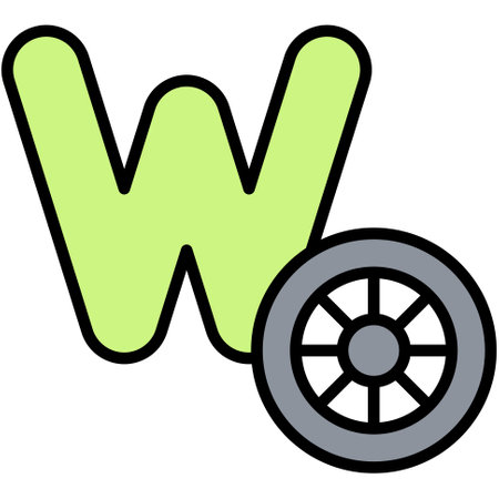 Letter w alphabet with wheel icon vector illustratorのイラスト素材