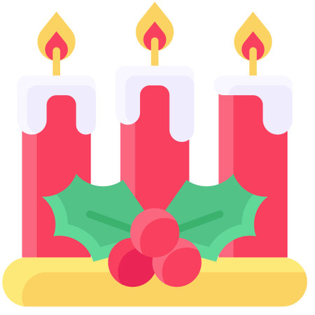 Candles with holly icon, a perfect Christmas related vector illustration. Bring warmth and joy to your projects with this festive graphic.のイラスト素材