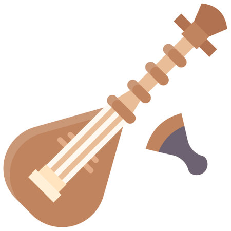 Biwa or Japanese lute icon, Japanese New Year related vector illustrationのイラスト素材