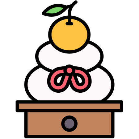 Kagami mochi or mirror rice cake icon, Japanese New Year related vector illustrationのイラスト素材