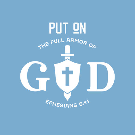 Arm yourself with strength and faith with our Put on the Full Armor of God Bible quote sticker. Carry the empowering message as a daily reminder to face challenges with resilience and unwavering conviction.のイラスト素材