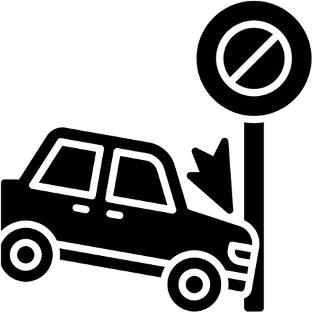 Car crashed into a traffic sign pole icon, car accident and safety related vector illustrationのイラスト素材