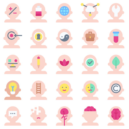Mind Process Icon Set, Vector Illustrations in Flat Designのイラスト素材