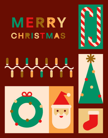 Merry Christmas Greeting Card with Geometric Colorful Elements, vector illustrationのイラスト素材