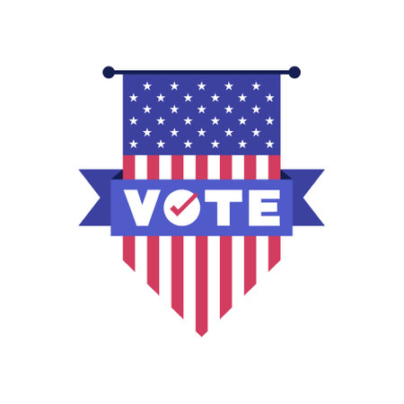 American Flag Pennant with Blue Ribbon Reading VOTE and Checkmark Symbolのイラスト素材