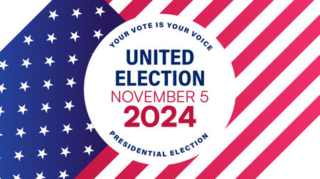Vote 2024 Presidential Election Banner with Date and American Flag Design Vector Illustrationのイラスト素材