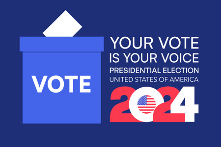 2024 US Presidential Election Poster with Ballot Box and Your Vote Is Your Voice Slogan
