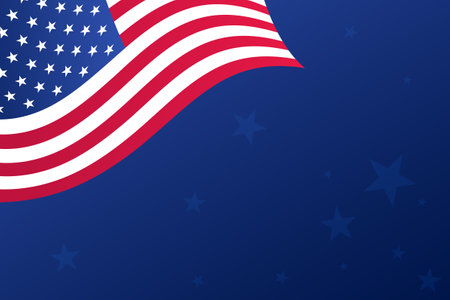 Waving American Flag with Stars on Blue Background Vector Illustrationのイラスト素材