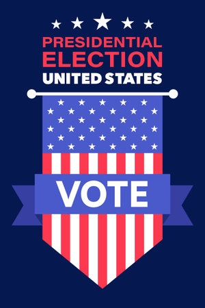 Presidential Election Banner with American Flag and Bold Typography Design Vector Illustrationのイラスト素材