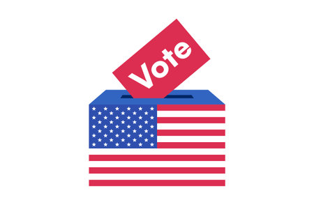 Ballot Box with American Flag Design and Red Vote Ballot Being Dropped Inのイラスト素材