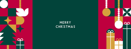 Merry christmas banner template bauhaus style. ratio 8:3 in flat design for use as banner or backdropのイラスト素材
