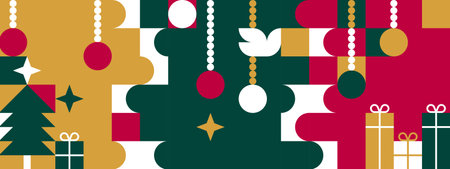 Merry christmas banner template bauhaus style. ratio 8:3 in flat design for use as banner or backdropのイラスト素材