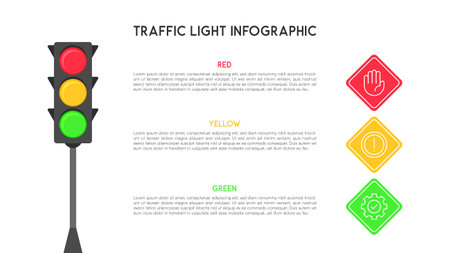 Traffic Light Infographic with Safety Guidance and Icon Indicators Vector Illustrationのイラスト素材
