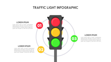Traffic Light Infographic with Circular Steps and Instruction Boxes Vector Illustrationのイラスト素材