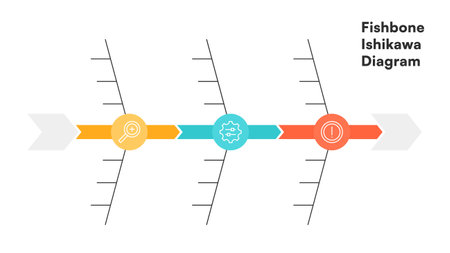 Arrow Fishbone Diagram with Three Center Icons and Blank Nodes Vector Illustrationのイラスト素材