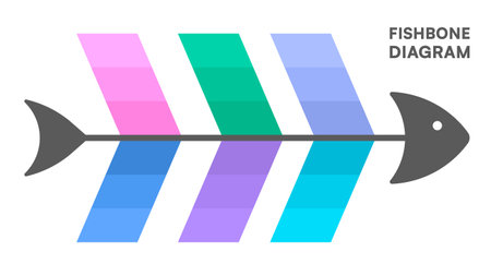 Fishbone Diagram Infographic with Six-Step Process in Colorful Sections Vector Illustrationのイラスト素材