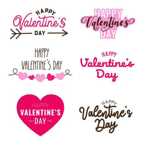 Assorted Valentine's Day Text Design Collection with Hearts and Arrows Vector Illustrationのイラスト素材