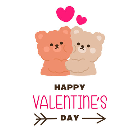 Two Teddy Bears Hugging with Valentine's Day Text Vector Illustrationのイラスト素材