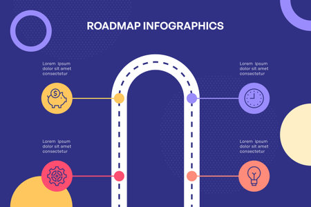 Project Timeline Roadmap Infographic with Circular Milestone Points Vector Illustrationのイラスト素材